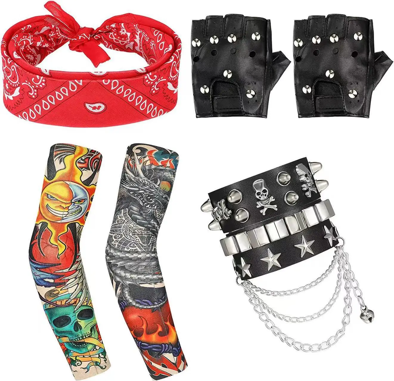 Perruque de Costume à bascule des années 80 pour hommes, perruque Hippie avec Bandana, manches de lunettes de soleil pour accessoires de fête Punk des années 80