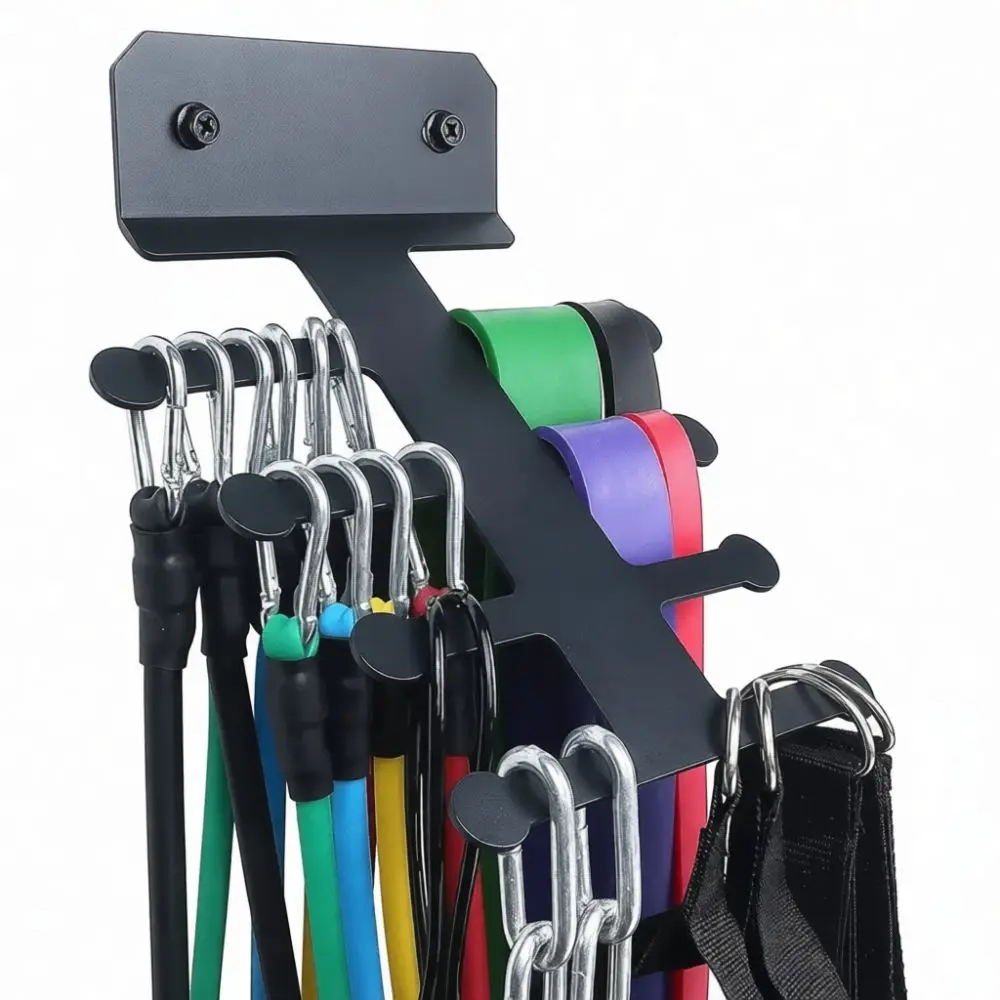Fitness Gear Organizer Wall Mounted Metal Rack Storage Holder For Resistance Bands Yoga Belts Sports Workout Equipment Hook