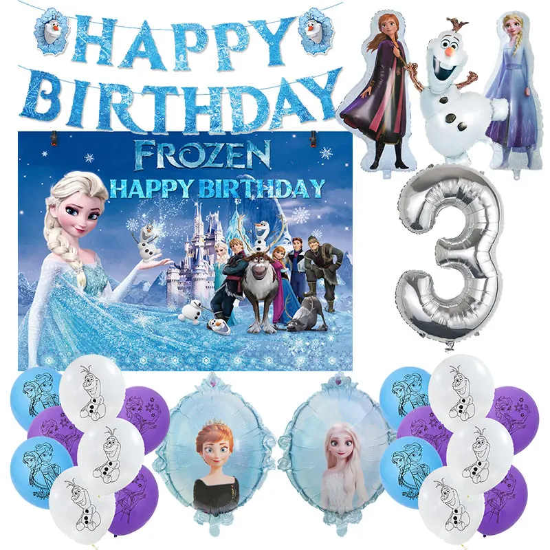 Disney Elsa Frozen Birthday Decorations Tableware Set Party Supplies Tablecloth Backdrop Frozen Balloons Set Kids Party Favors