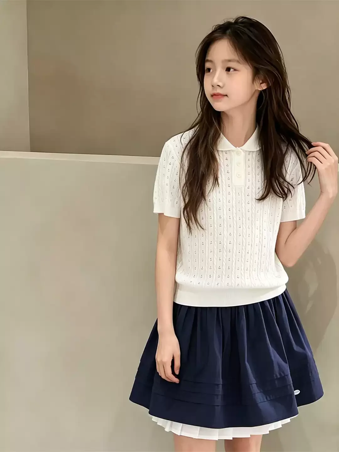 

Girls Summer Outfit Shirt Skirt Set Fashionable Two-Piece School Uniform Style Clothing Set for Ages 2-14 Breathable Cas...