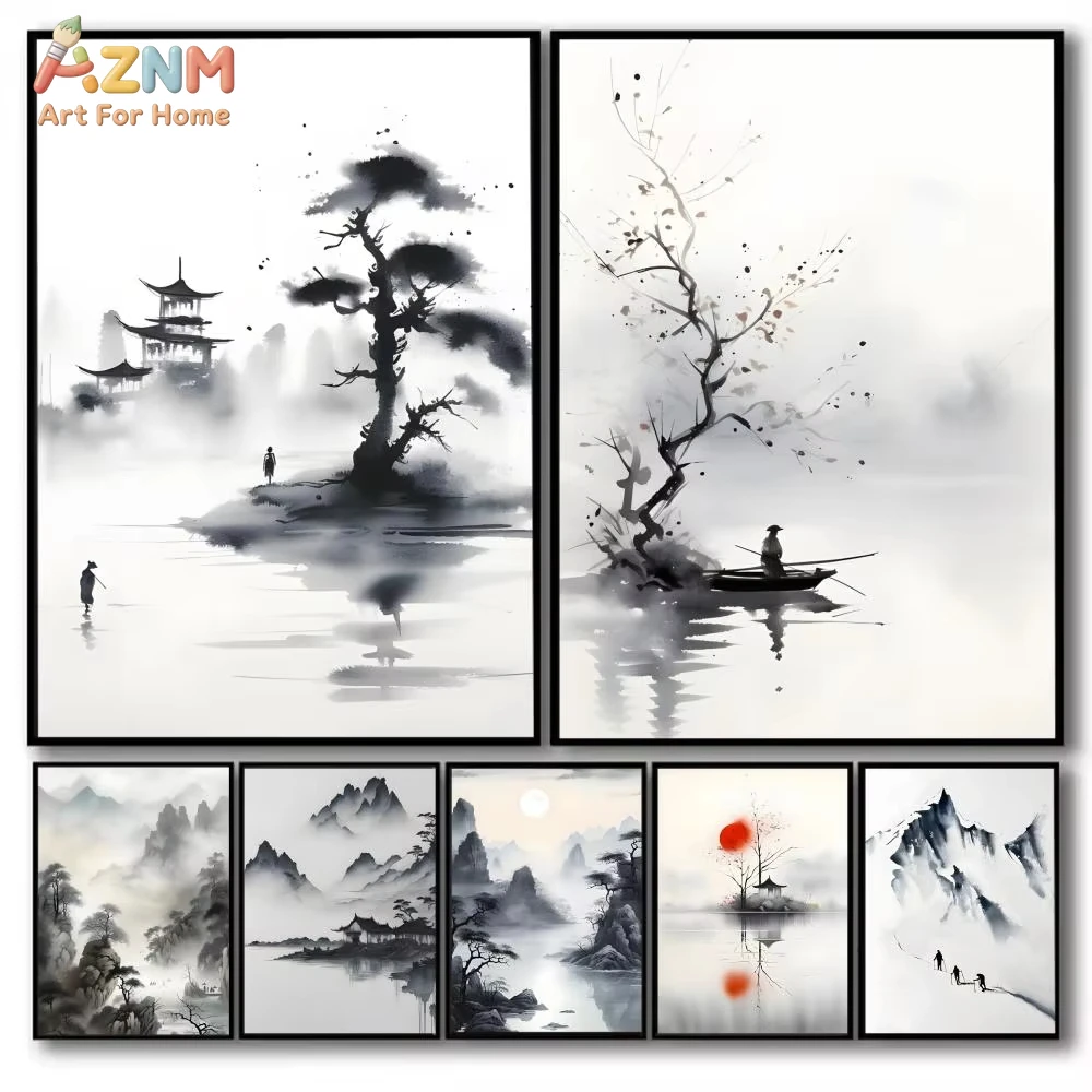 

1pc Simple landscape ink painting Poster Holiday Gifts Decoration Designed For Home Restaurant Office Space Wall Art