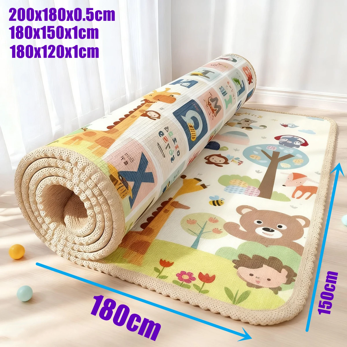 Multiple Size Options Thicken Play Mats for Children's Safety Mat 1cm/0.5cm PE Environmentally Friendly Baby Crawling Carpet