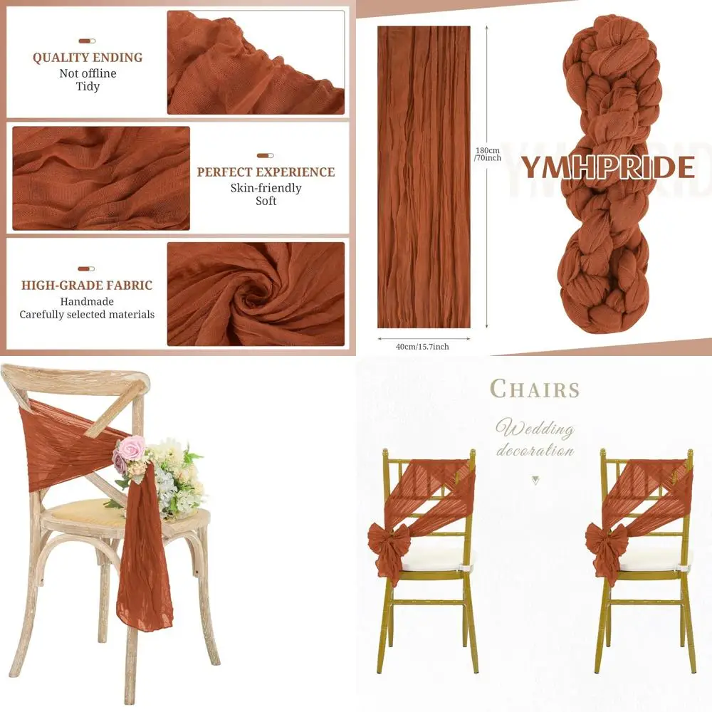 

50 Pack Wedding Chair Sashes with Bows, Terracotta Color, 15.7x70 inch, Ideal for Party and Hotel Chair Decorations