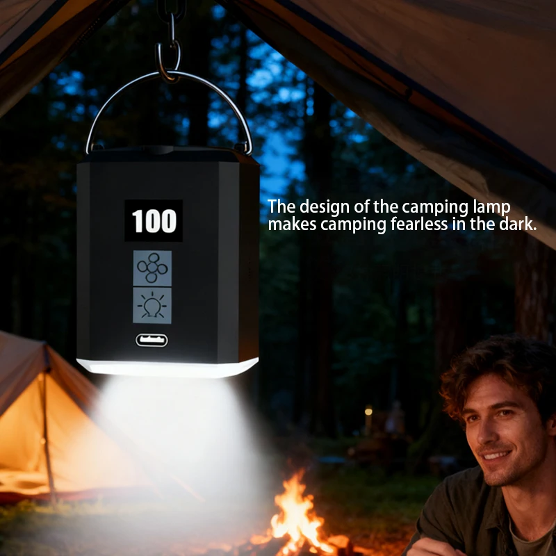 3 In 1 Portable Air Pump with Camping Light 2100mAh Rechargeable Mini Inflator Deflator 5 Nozzles USB Air Compressor Air Pumping