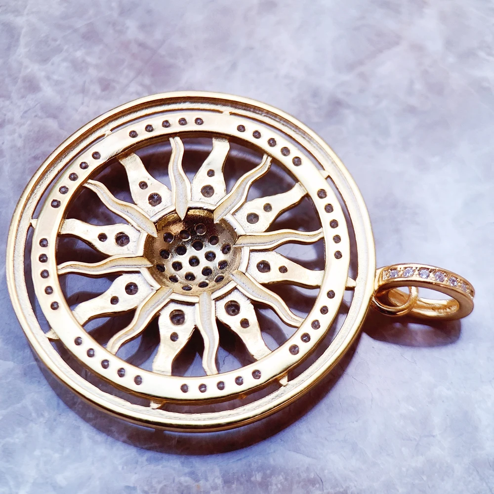Pendant Gold Color Amulet Sun,Fashion Glam 925 Sterling Silver Jewelry Europe Accessories Gift For Men Woman