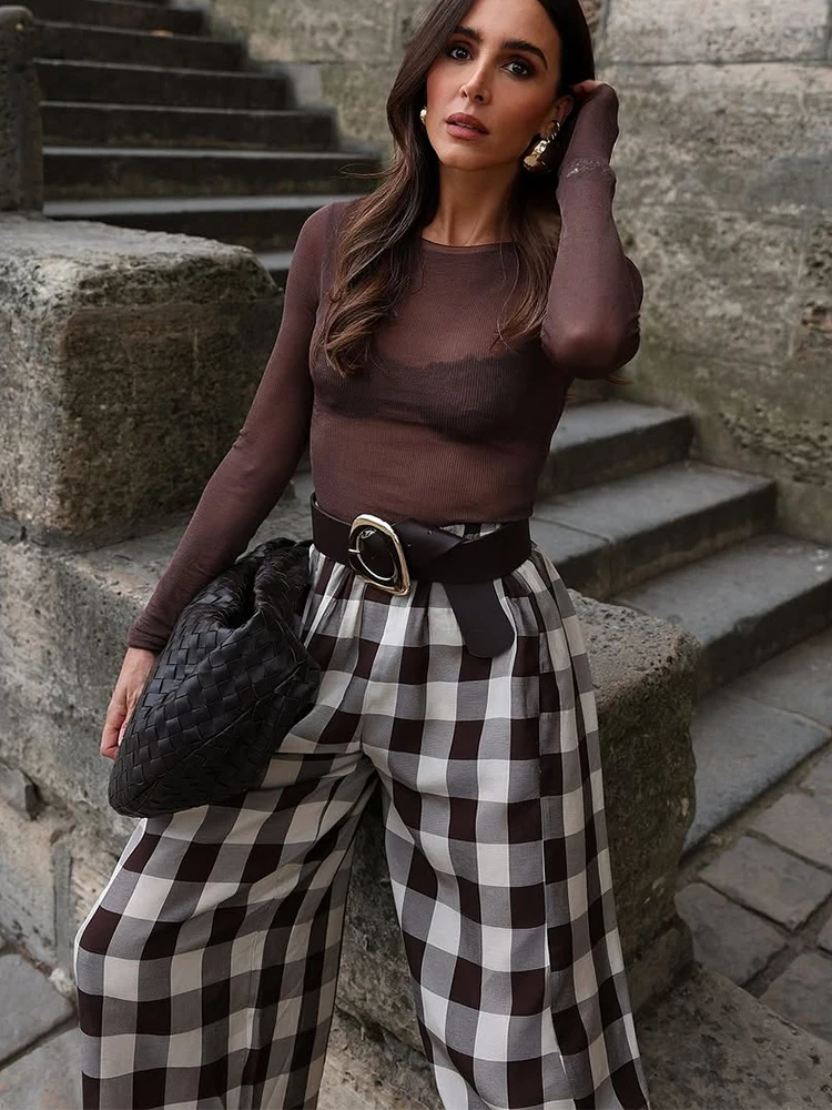 

Женские свободные укороченные брюки в клетку, повседневные удобные брюки прямого кроя, новинка 2025, летние шикарные офисные женские брюки для повседневного использования, британские брюки