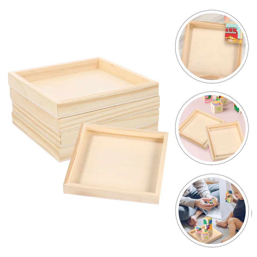 

5 Pcs Puzzles Wooden Pallet Storage Trays Sundries Holder 3d Organizer Household Square Serving for Home