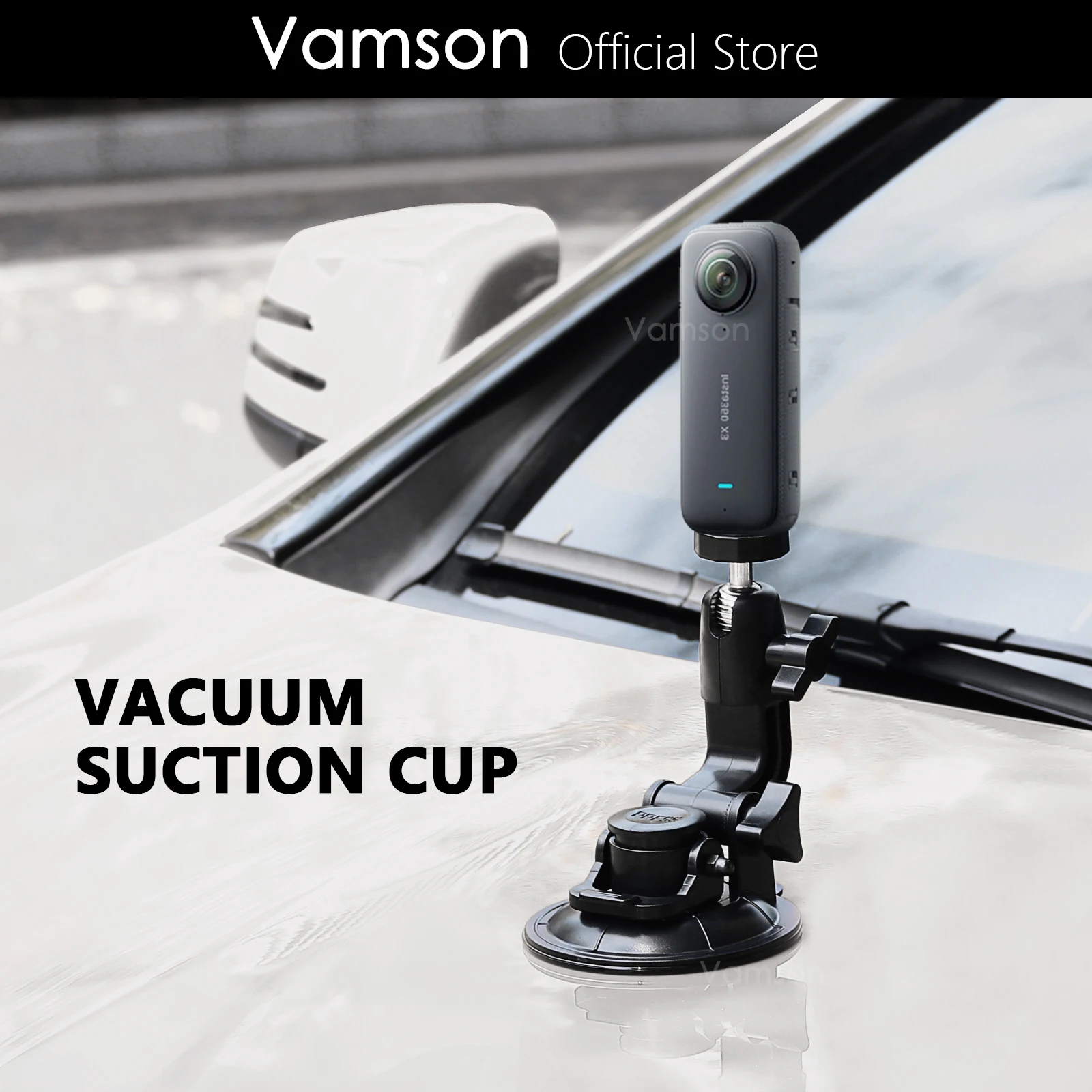 Vamson for GoPro 12 11 10 Accessories 9cm Diameter Car Phone Suction Cup Holder for Insta360 X3 One X2 for SJCAM DJI OSMO Action