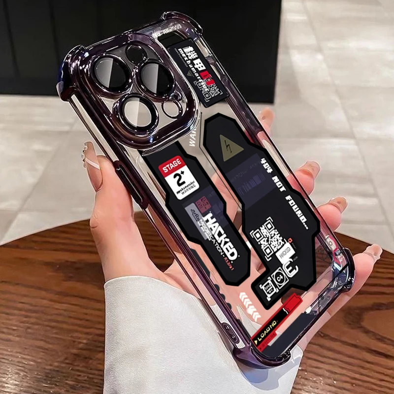 Mecha-Style الكتابة على الجدران مطلي وسادة هوائية جراب هاتف آيفون 11 12 13 14 15 16 17 برو ماكس زائد 17 غطاء سيليكون واضح الهواء