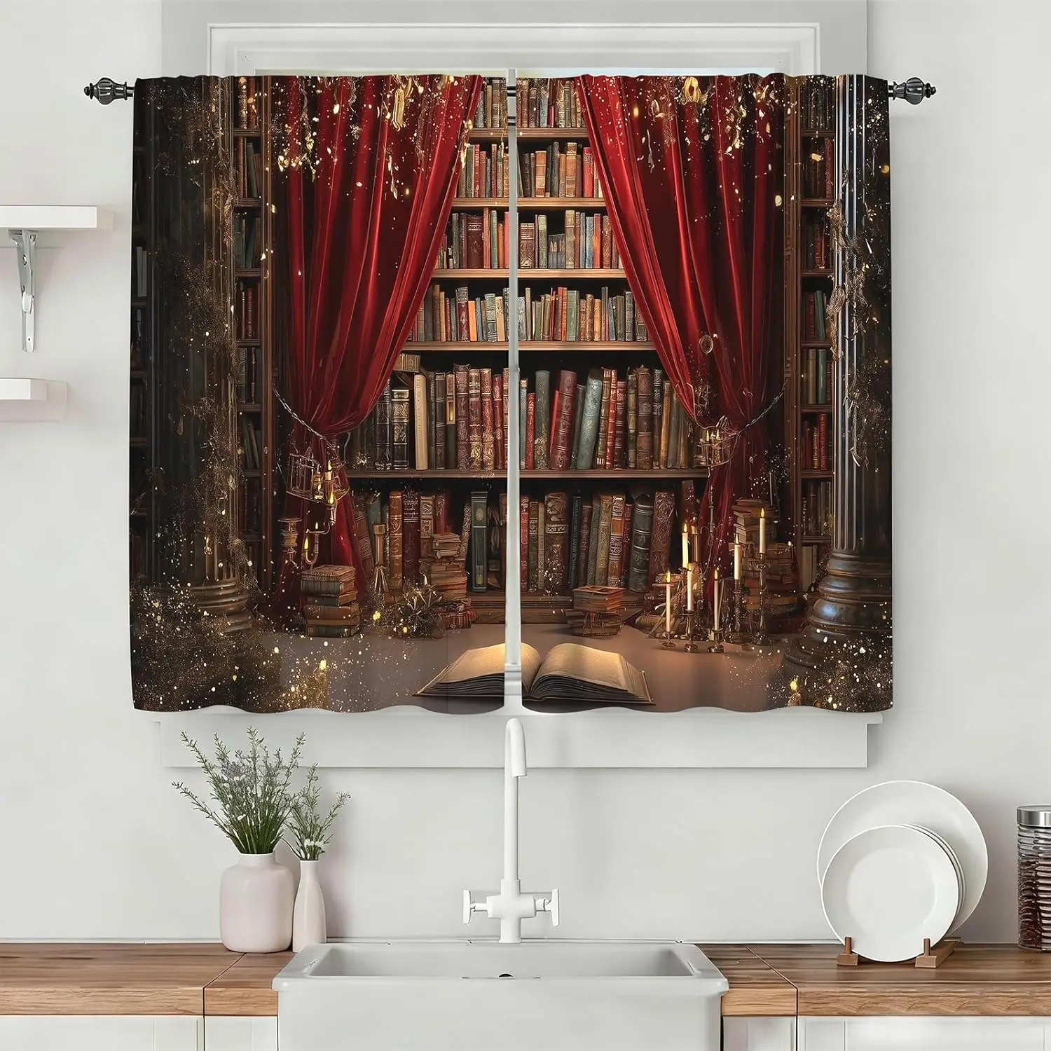 Royal Red Velvet Library Curtains Pair Gothic Academia Aesthetic Luxury Window Drapery Curtain for Bedroom Living Room Home Deco