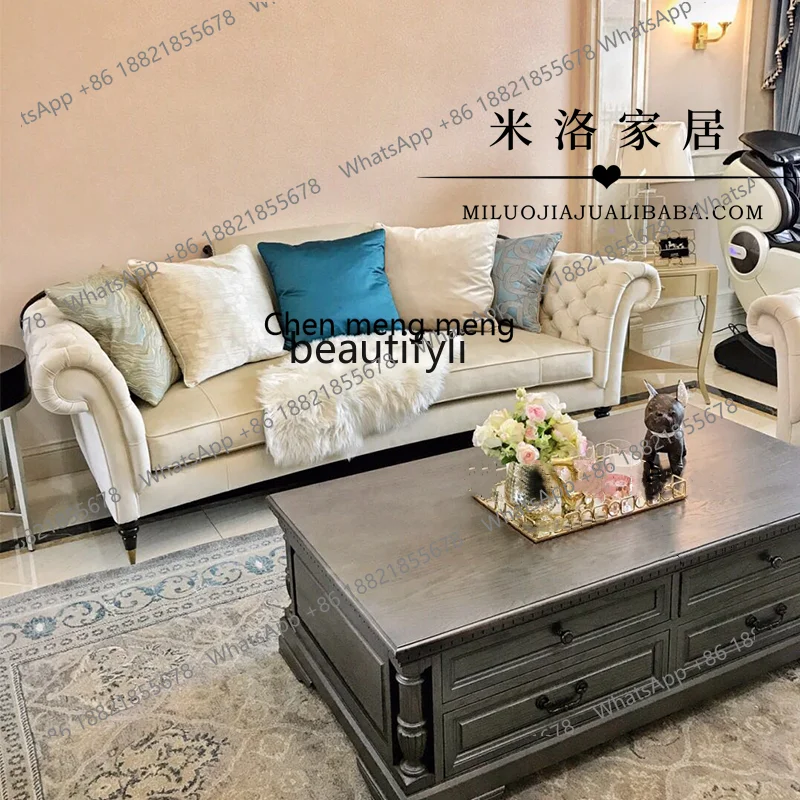 z183 American, light luxury pull-button solid wood soft bag sofa American floor sofa living room sofa combination furniture