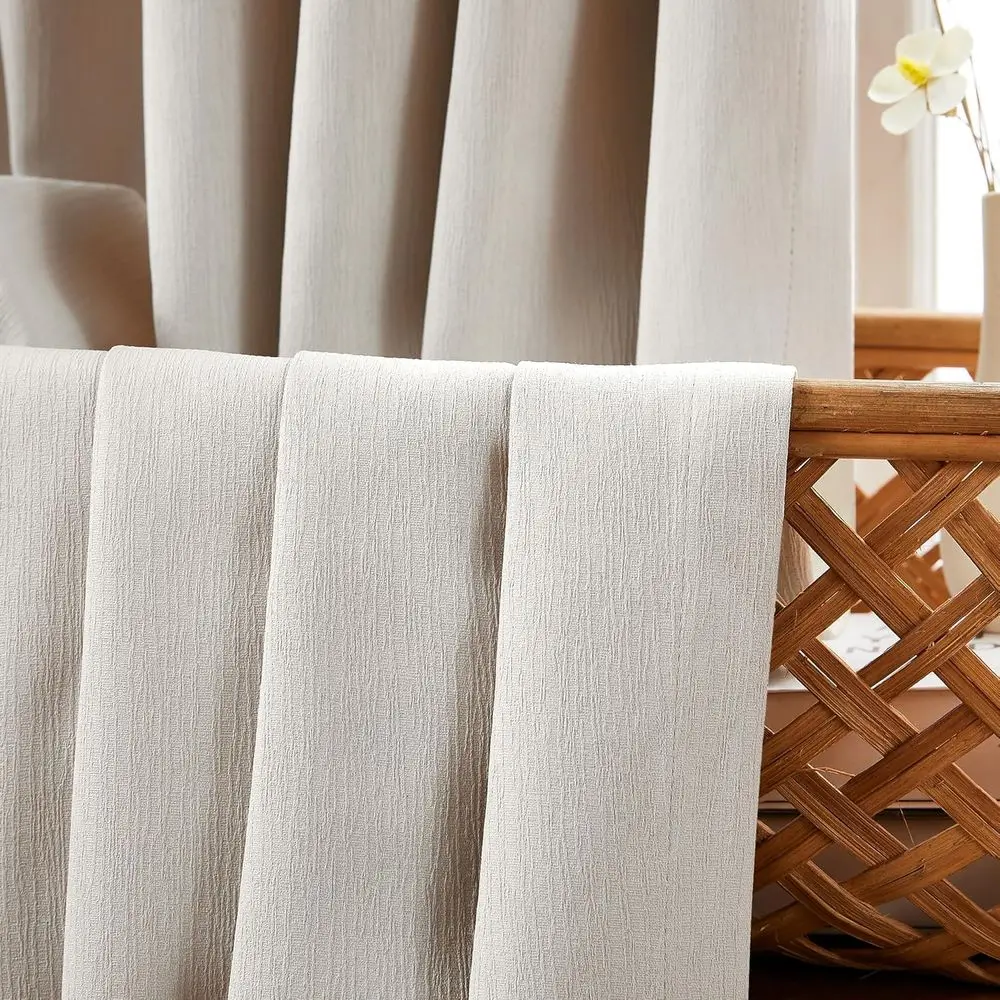 ستائر تعتيم من الكتان العاجي مقاس 40 × 95 مع خطافات، موفرة للطاقة، لوحتين، بطول 95