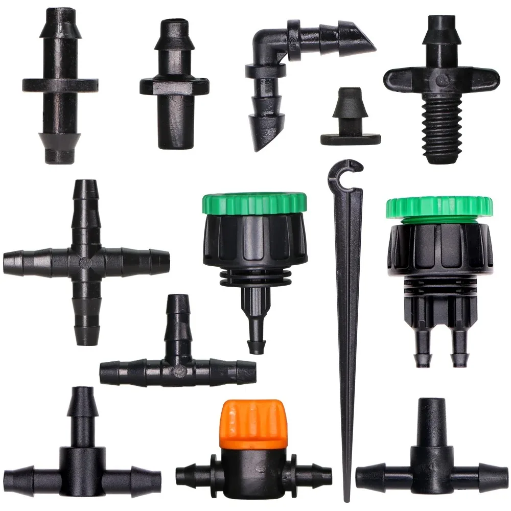 Garden Water Connector for 1/4'' 1/8'' Tubing Hose Accessories Joint Adapter Barbed Tees Cross Eng Plug Equal Adaptors