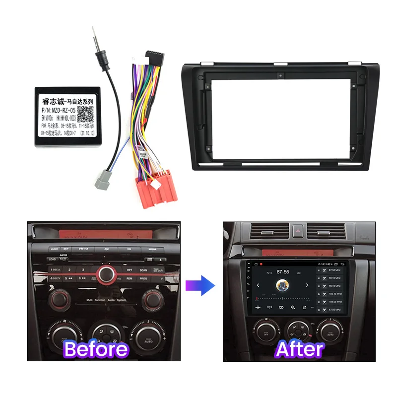 Automotive 9inch Radio Main Frame Bezel Kit for Mazda 3 2004 2005-2009 Dashboard Single Frame Cable Canbus Panel Radio Bezel