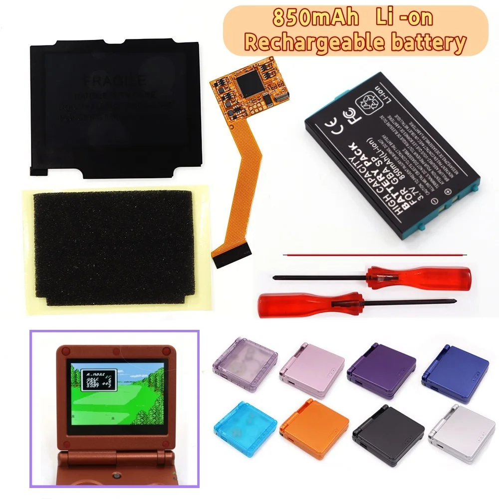 For GBA SP 3.7V Battery Pack V2 Screen Set IPS LCD Backlight Screen High Brightness Highlight Display LCD Set W/Housing Shell