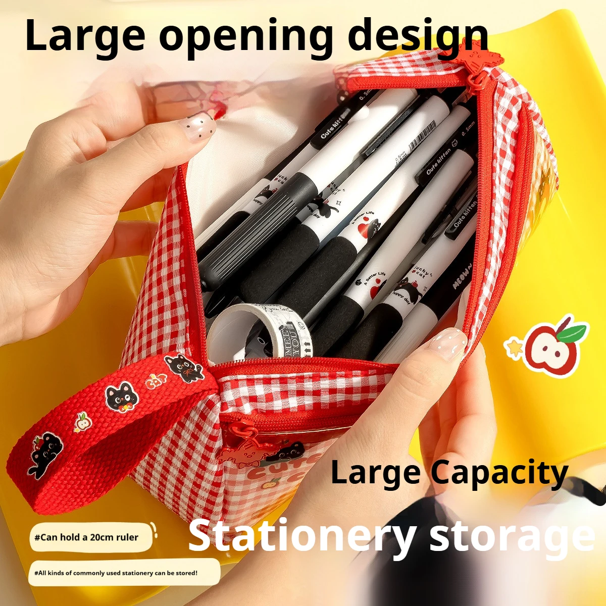 1 Piece of Randomly Selected Style: Cute Wavy Pattern Plaid Student Triangle Pencil Case, Stain-Resistant, Multi-Compartment, Portable Stationery Pencil Case, Suitable for Students and Office Use, Portable and Large Ca