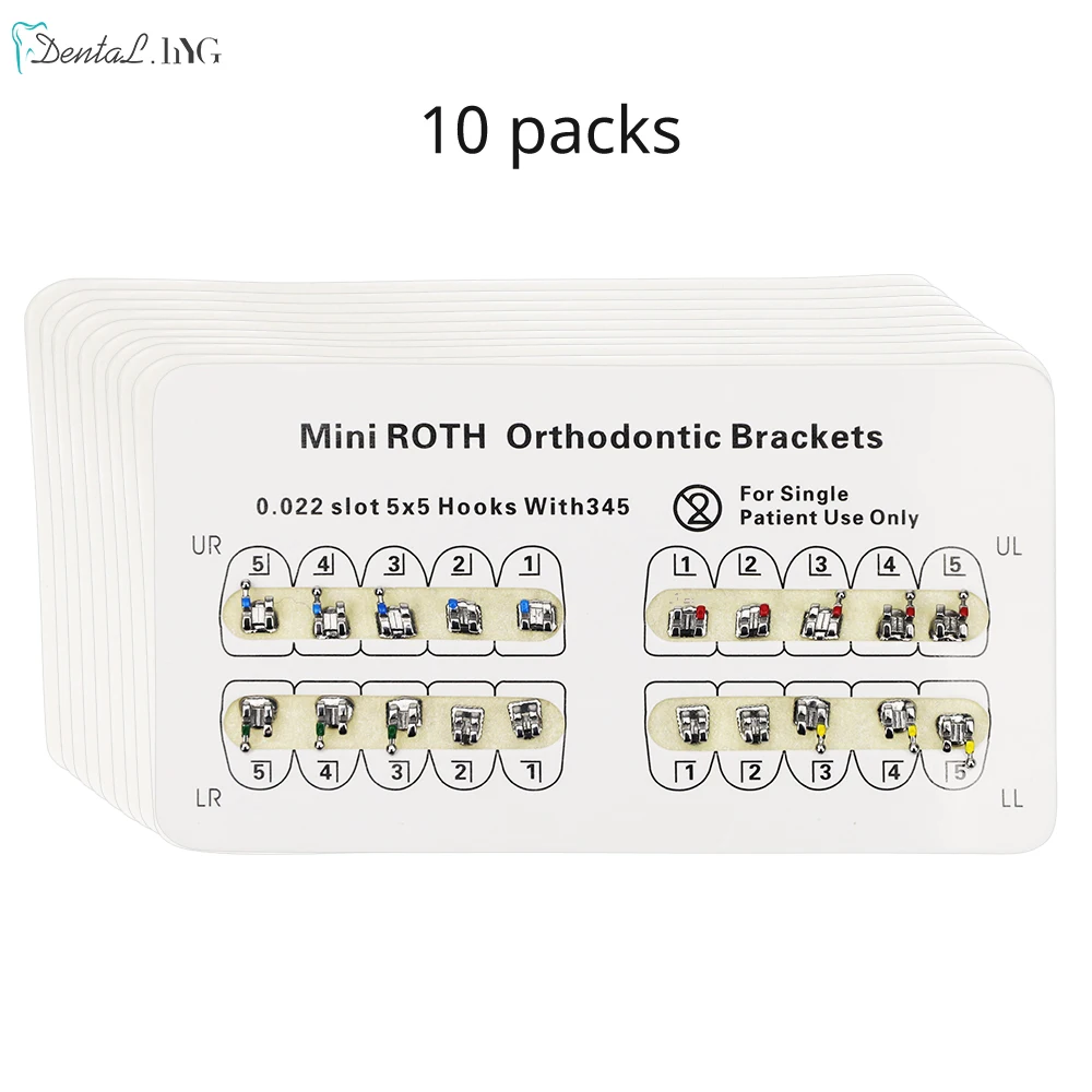 

20 Packs Dental Brackets Orthodontic Brace Metal Mini Roth MBT Slot 0.022 Hooks 3-4-5 20pcs Per Pack