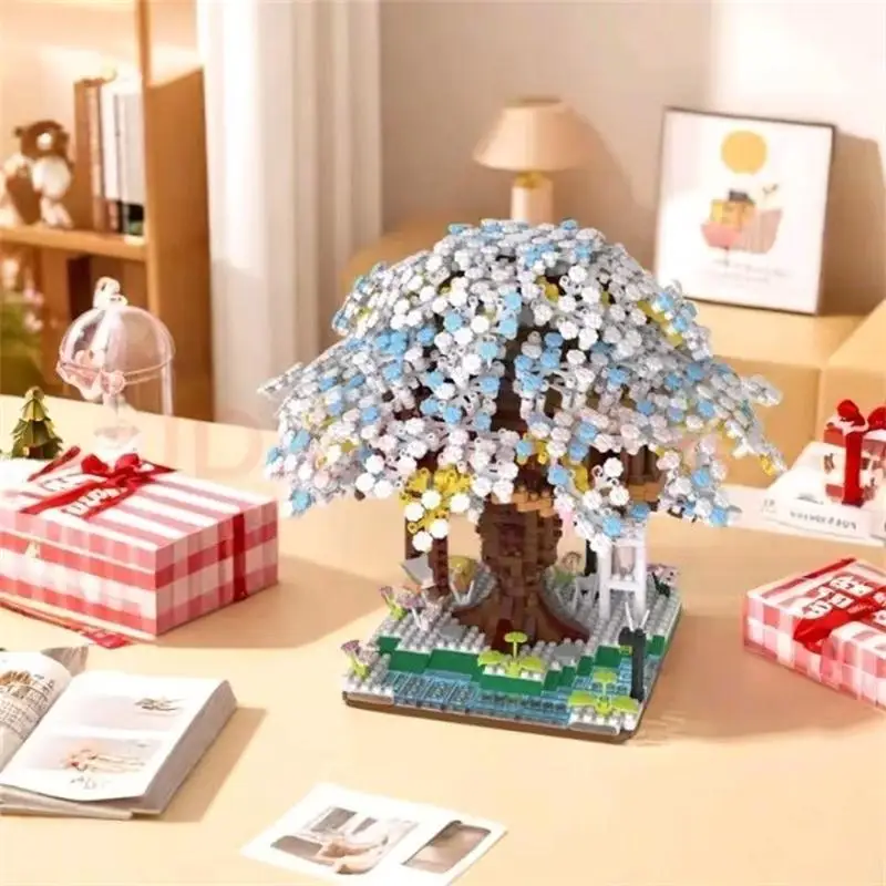 Mini Blocks Beautiful DIY Architecture Pink Flower House Cherry Sakura Building Bricks Adult Toys Birthday Gift Girl Present