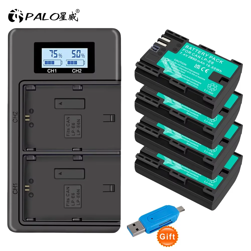 

LP-E6 LP E6 LPE6 E6N Camera Battery+ LCD Dual Charger For Canon EOS 5DS R 5D Mark II III 7D 60D EOS 6D 70D 80 R6 80D 90D Camera