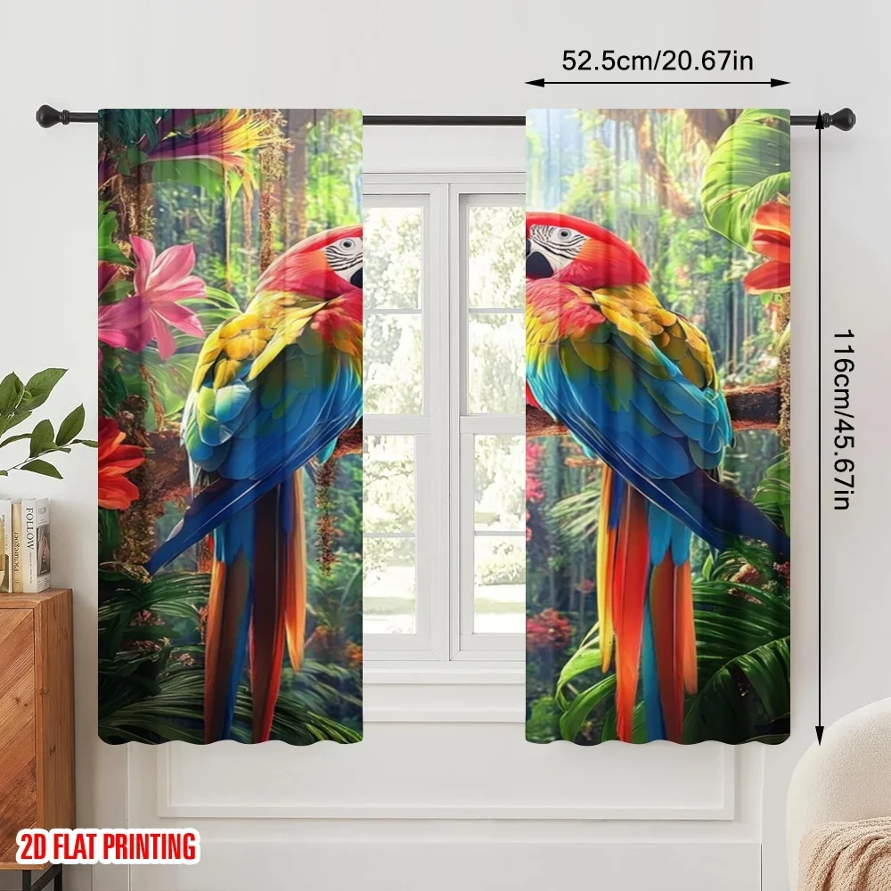 2pcs,2D plane printing Curtain Fabric Tropical Parrots(1) Polyester (without rod) Holiday Use for Living Room & Kitchen Decor