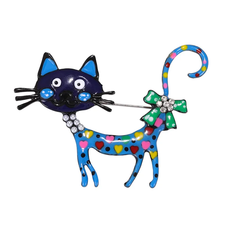 Dropping Oil Lovely Cat Shaped Brooches for Women Men Exquisite Enamel Colorful Heart Bow Kitten Brooches Party Clothing Jewelry