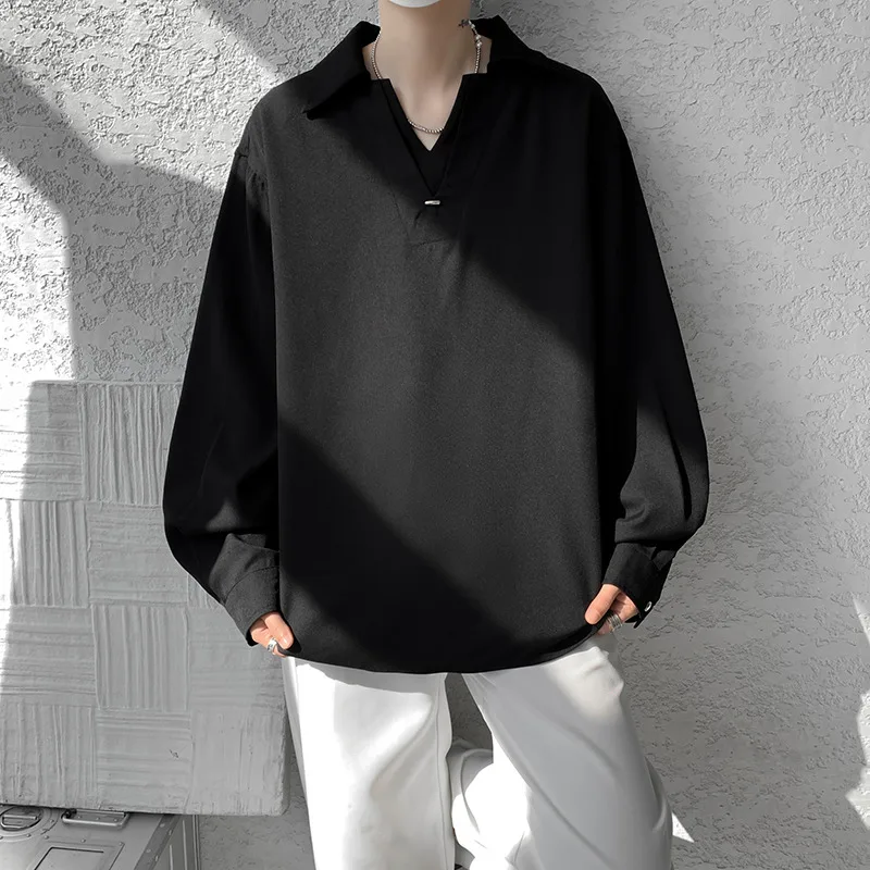 White Long Sleeved Shirt Men Oversized Society Mens Black Dress Shirt Korean Loose Casual Shirt Mens Formal Pullover Shirts
