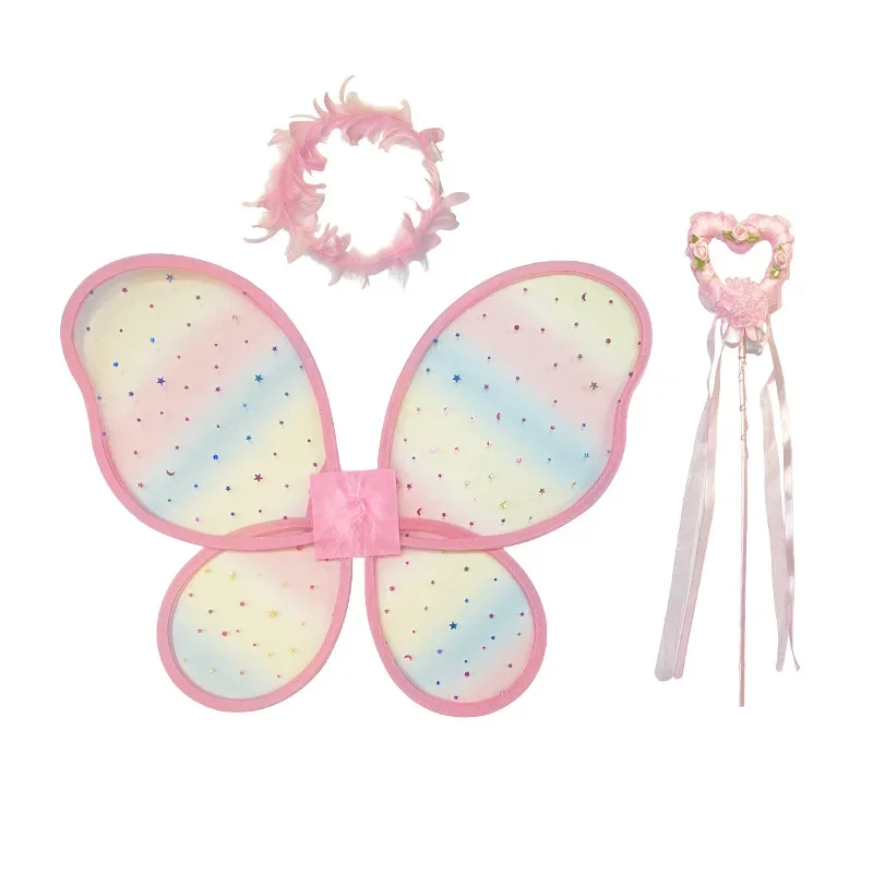 Adulto crianças 4 pçs simulação asas de borboleta apontou tutu saia bandana varinha princesa fada traje conjunto meninas festa vestir-se
