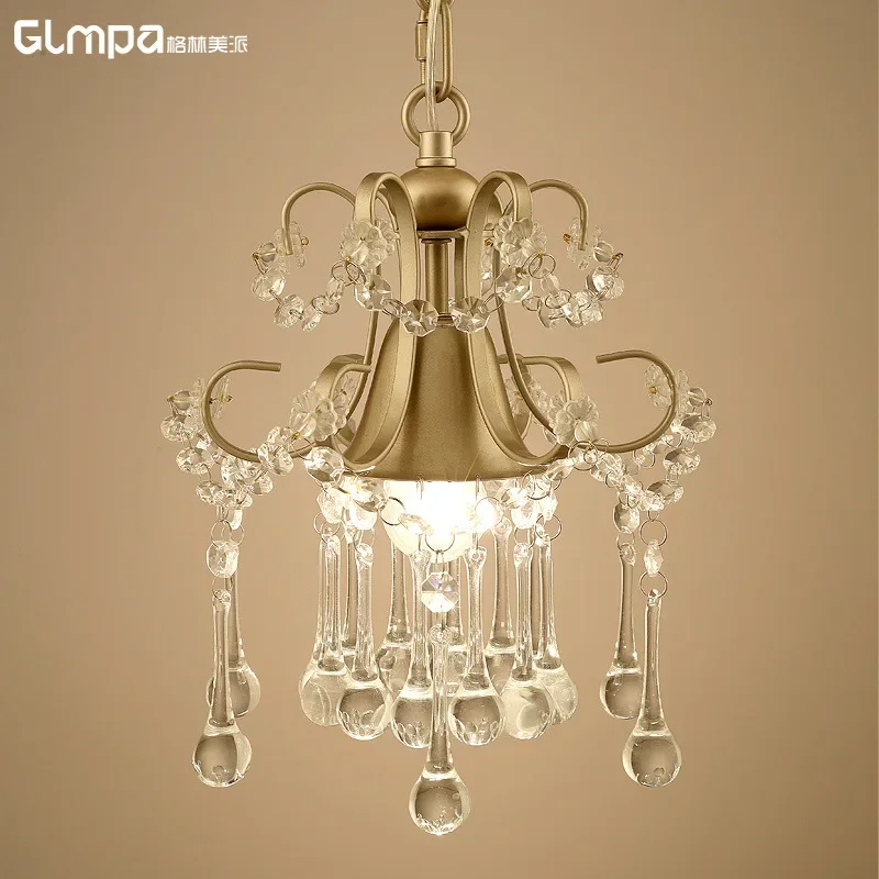 Simple Crystal Chandelier Single Head Bedroom Aisle Balcony Entrance Crystal Small Hanging Lamps, E27, White/gold Dia