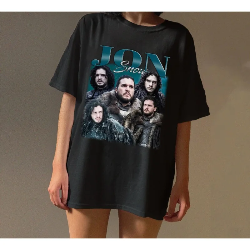 JON SNOW Camiseta feminina e masculina para presente de fã primavera/verão solta e confortável manga curta unissex