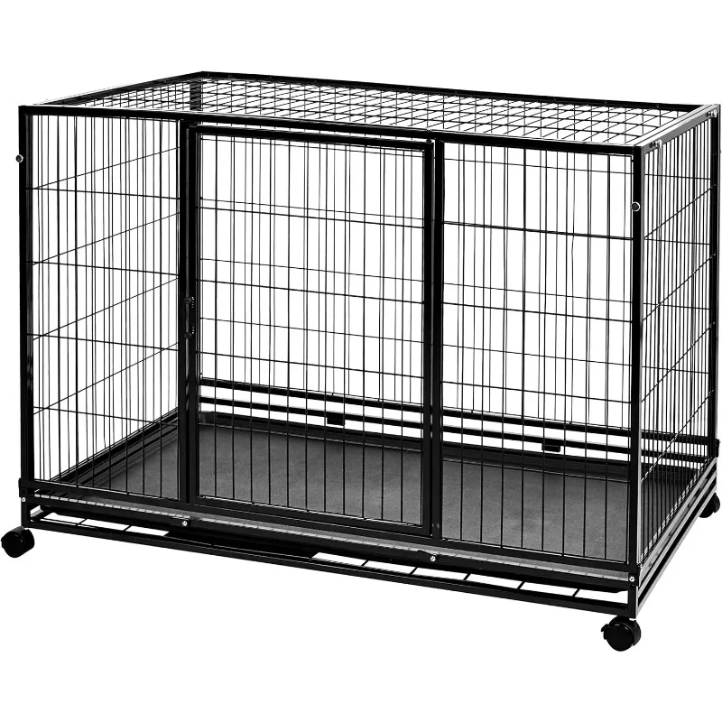 Portable Heavy Duty Stackable Dog Pet Kennel with Tray, Black, 48.2