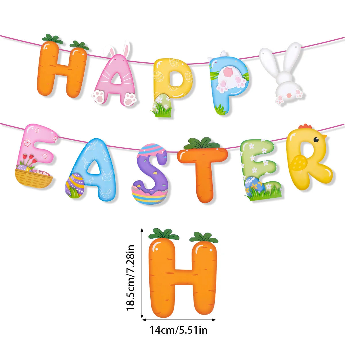 Happy Easter Banner Colorful Bunny Easter Eggs Carrot Banner Garland Signs Spring Themed Easter Day Decorations for home