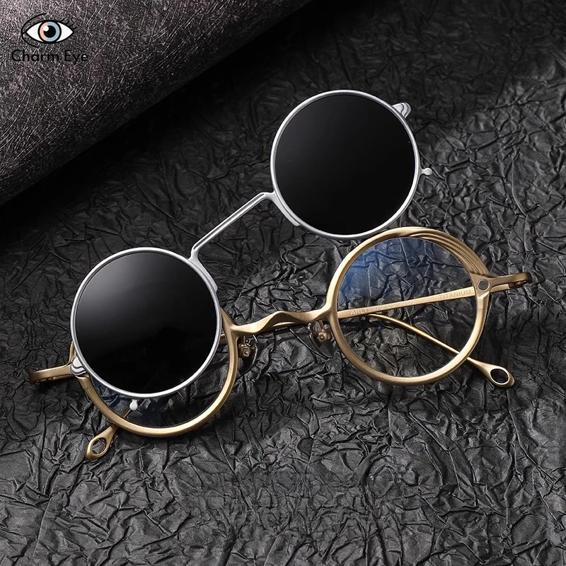 Magnetic Clip Sunglasses for Men Retro Fashion Round Pure Titanium Glasses Frame Dual-use Anti Blue Light Myopia Eyewear Women
