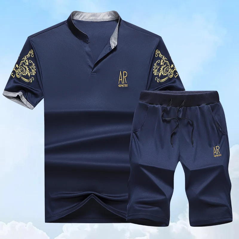 

Men's Summer Thin Short Sleeve T-Shirt And Shorts Two-Piece Set Casual Outdoor Sport Running Daily Wear Stand Collar2025new