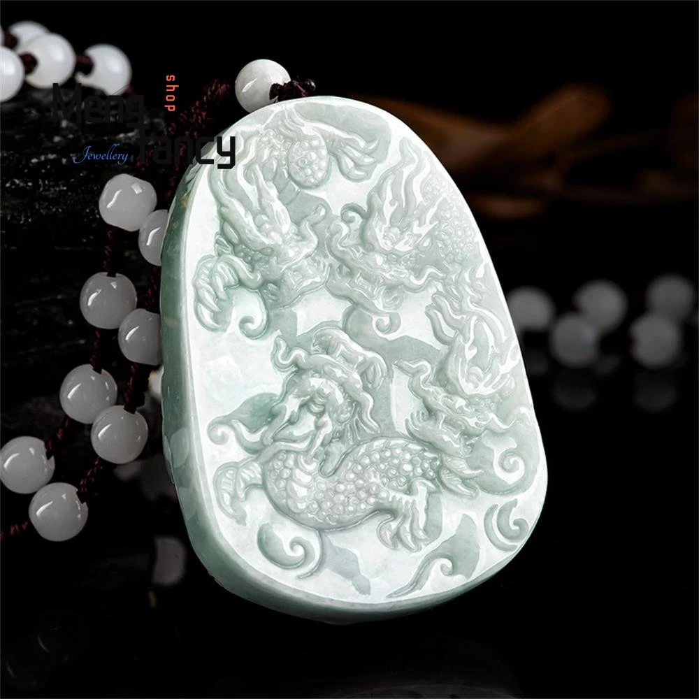 Natural Myanmar A-goods Jadeite Nine Dragons To Protect The Lord Amitabha Buddha Double-sided Engraving Pendant Fashion Jewelry