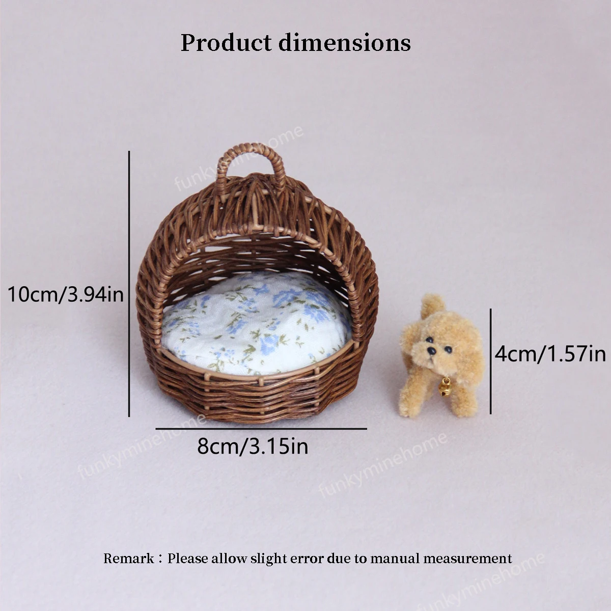 Miniature Simulation Furniture 1:8-1:12 Rattan Dog Bed & Handmade Twist Stick Puppy Suitable for Mini House Decoration
