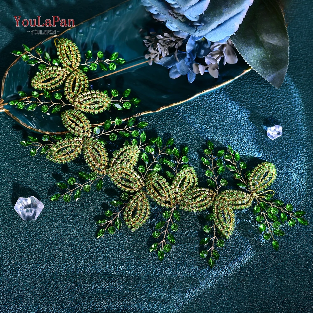 TOPQUEEN الزفاف الراين عقال متعدد الألوان الزفاف Hairwear مأدبة رباط شعر حفلة اليدوية سلسلة معدنية خوذة HP881