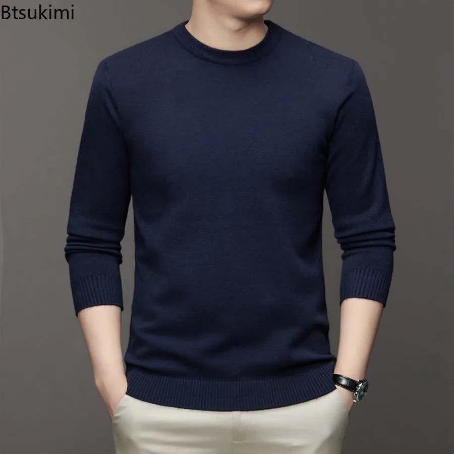 New 2024 Knitted Warm Sweater Men Office Business Solid Bottoming Shirts Male Fashion O-neck Soft Pullovers Men\'s Knitwear Tops