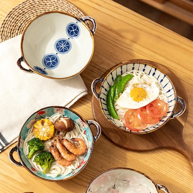 YFY   household noodle bowl ceramic soup bowl with handle salad pasta bowl kitchen cutlery microwave oven baking pan