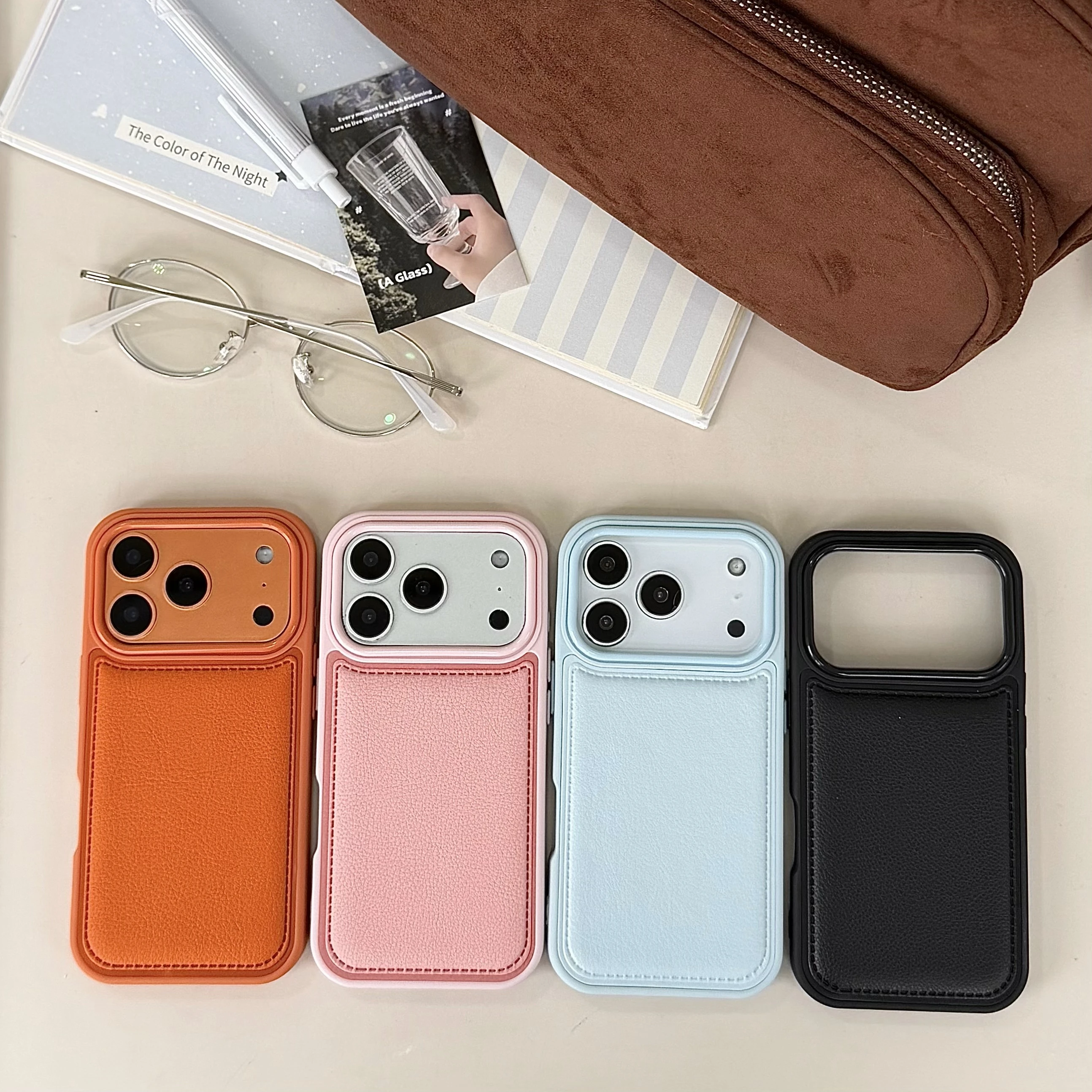 

Back Cover For IPhone 13 14 15 16 Pro Max 17 Pro Case PU Leather Hard Pc Shockproof Phone Case