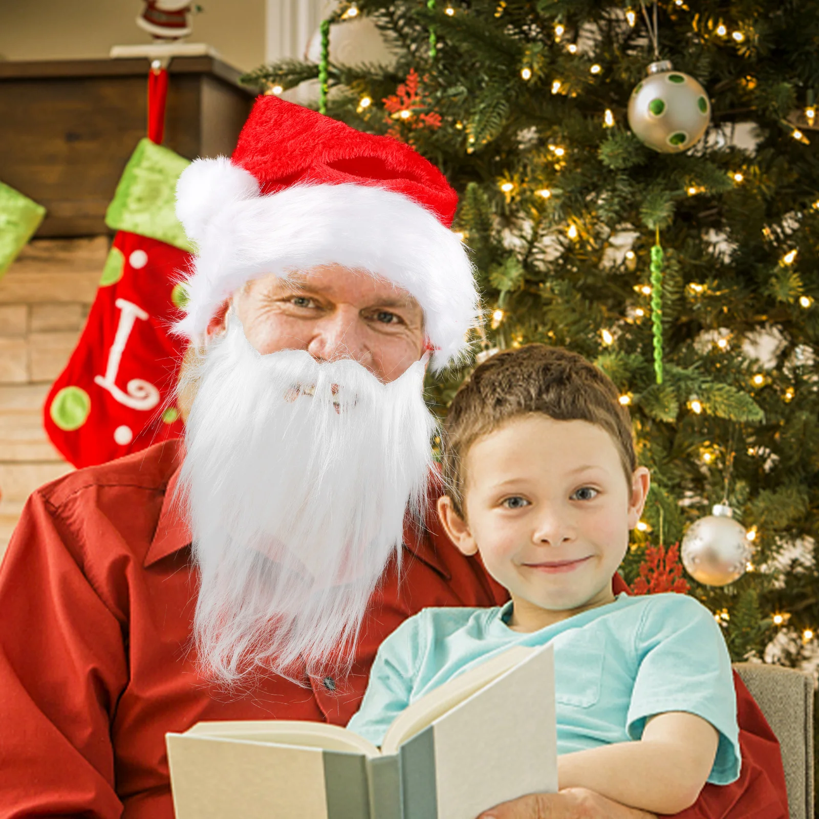 1 комплект, набор красной шляпы с белой бородой для взрослых, многоразовый реквизит для косплея Клауса, сувениры для рождественской вечеринки, сценические аксессуары, комплекты праздничных платьев