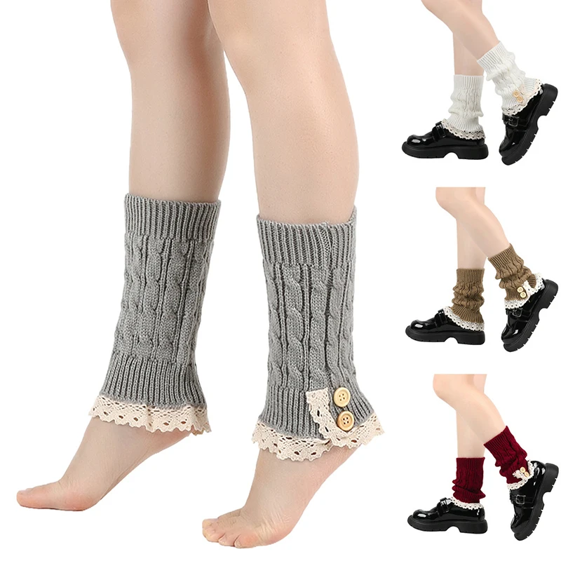 Lolita Women Leg Warmers Japanese Harajuku Style Winter Warm Thick Boot Socks College Style JK Ruffle Leg Sleeves Warmer