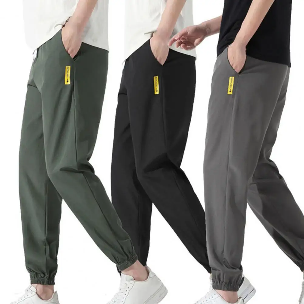 

Men Pants Solid Color Ankle Tied Summer Drawstring Pockets Trousers Sport Jogging Streetwear Trousers Casual Sportswear Clothing