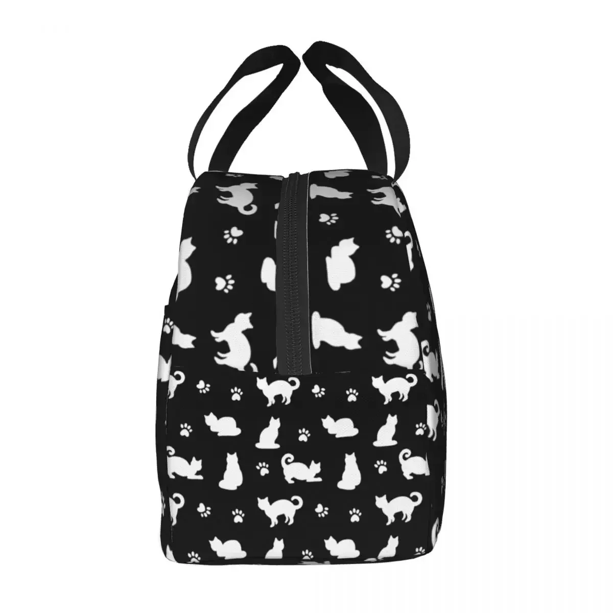 Black And White Cats And Paw Lunch Bag Portable Insulated Oxford Cooler Thermal Picnic Lunch Box for Women Kids