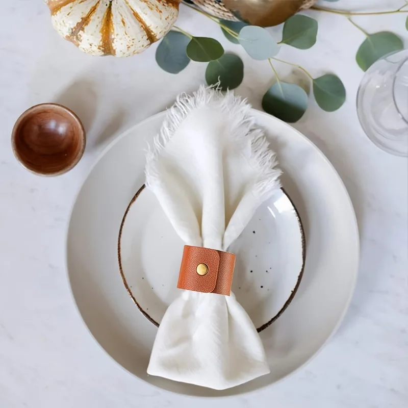 6-36PCS Leather Napkin Rings Brown Farmhouse Decor Wedding Party Supplies Thanksgiving Dinner Table Setting Essentials