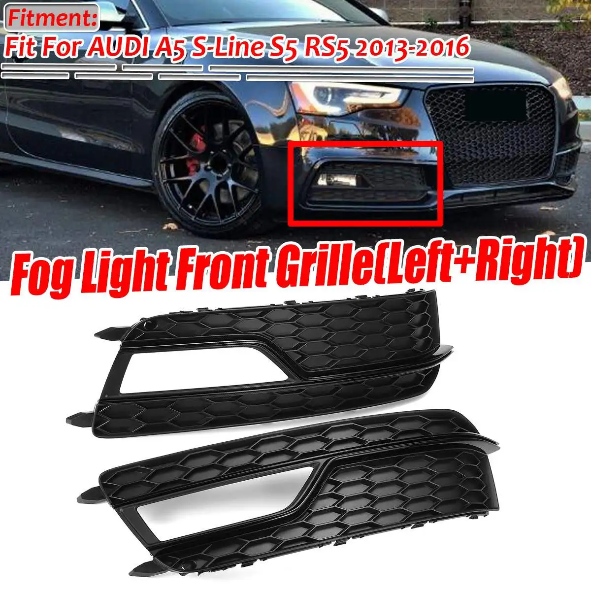 

8T0807681K 8T0807682K Pair Car Front Bumper Fog Light Grille Fog Lamp Grill Cover Trim For Audi A5 S-Line S5 2013 ~2016