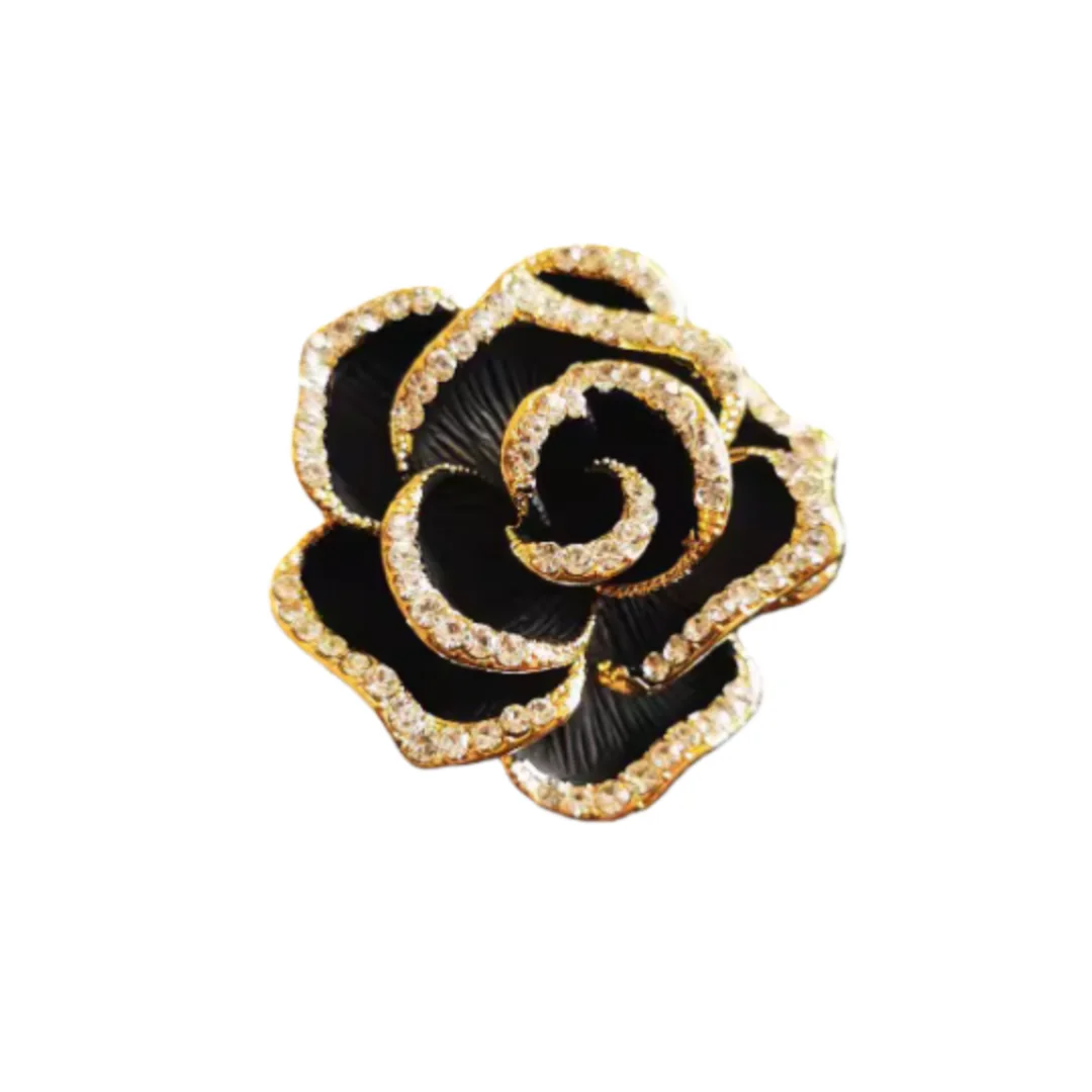 1Pc Luxury Camellia Flower Brooch for Women Eco-Friendly Copper Inlaid with Zircon Classic Label Pin Brooches Jewelry Gifts