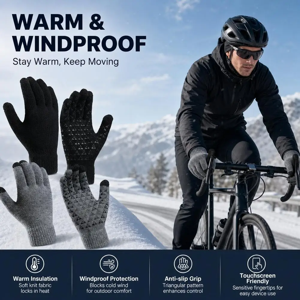 Winter Cycling Gloves Warm Anti-Cold Gloves Windproof Touch Screen Hiking Running Thermal Skiing Sports Gloves