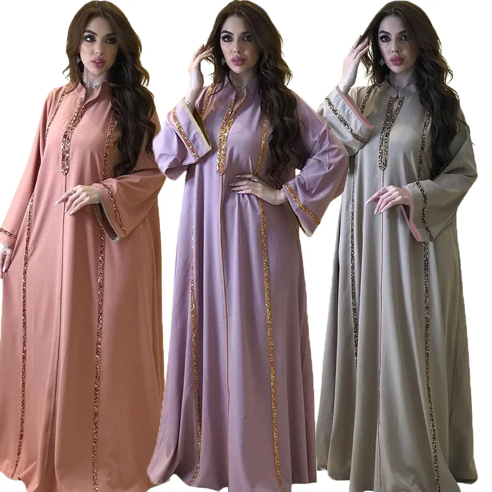 

Vintage Elegant Dubai Abaya Muslim Women Long Dress Islamic Clothes Kaftan Arabic Maxi Robe Robe Moroccan Jalabiya Ramadan