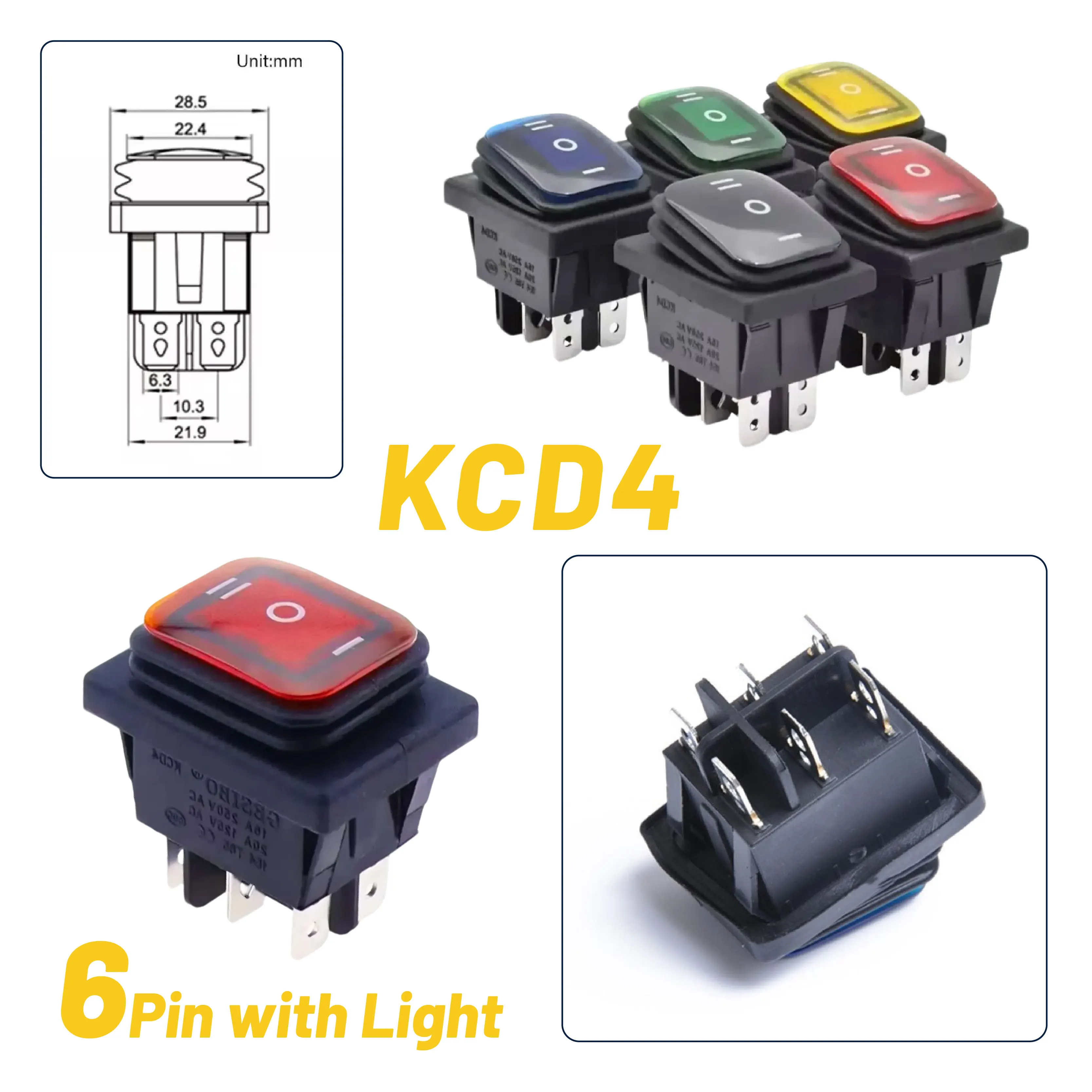 

Сверхмощный KCD4 6-контактный DPDT водонепроницаемый автоматический лодочный морской тумблер с светодиодом 12 В 220 В