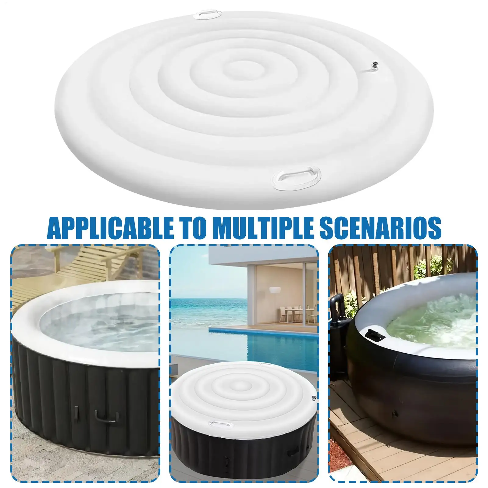 Hot Tub Cover Inflatable with Double Handles Insulated Round Hot Tub Cover for Yard Hotels Villa Hostel Backyard Homeowners